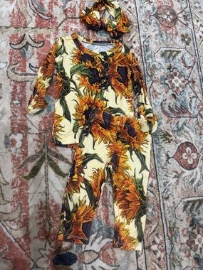 Posh Peanut Yellow Sunflower Print Kids Matching Set
